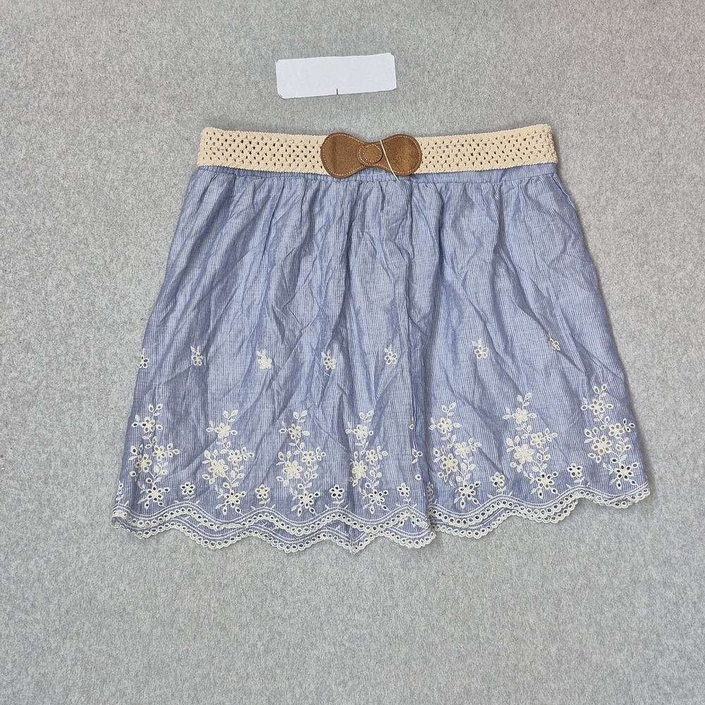 Maurices Women Skirt XL Blue Embroidered Striped Lace Bow Boho NWT